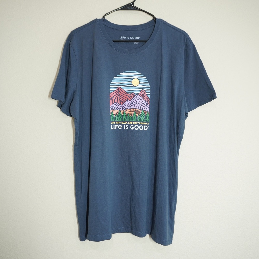 Life is Good Womens XXL Blue Mountain Graphic T-Shirt Life Isn't Perfect Tee